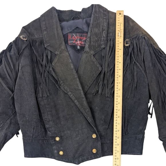 Vintage 80s Fringe Leather Jacket Western Womens Black Distressed - Picture 10 of 14